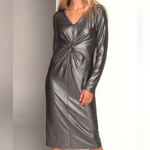 Harper Rose Metallic Silver Long Sleeve Cocktail Dress Size 6 NWT Liquid Glam